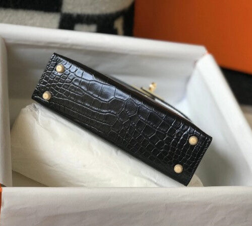 High Quality Luxury Hermes Kelly Mini Ii Bag In Black Crocodile Leather product detail