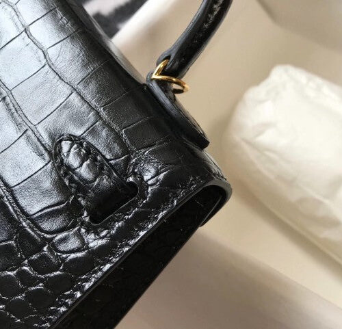 High Quality Luxury Hermes Kelly Mini Ii Bag In Black Crocodile Leather product detail