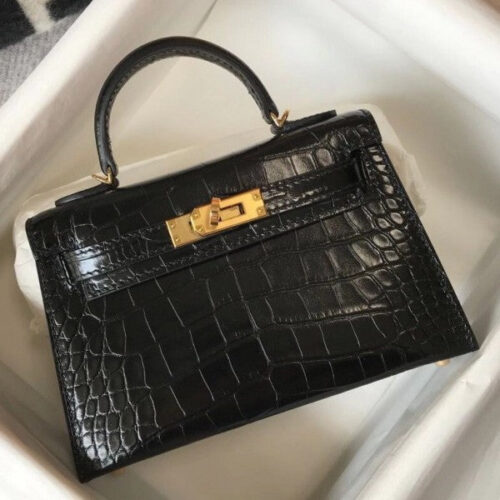 High Quality Luxury Hermes Kelly Mini Ii Bag In Black Crocodile Leather