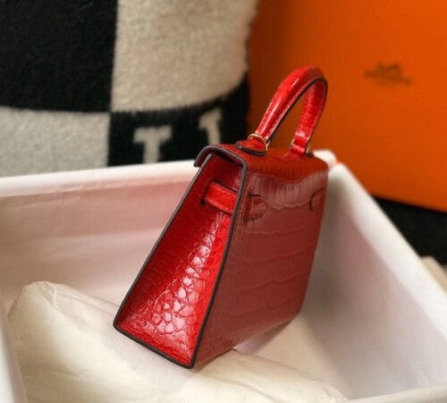High Quality Luxury Hermes Kelly Mini Ii Bag In Red Crocodile Leather product detail