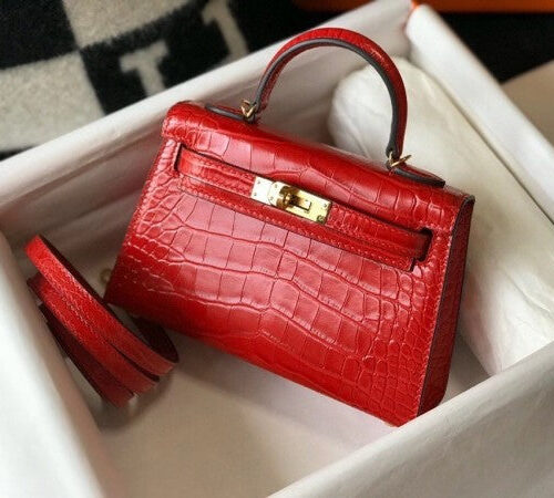 High Quality Luxury Hermes Kelly Mini Ii Bag In Red Crocodile Leather product detail