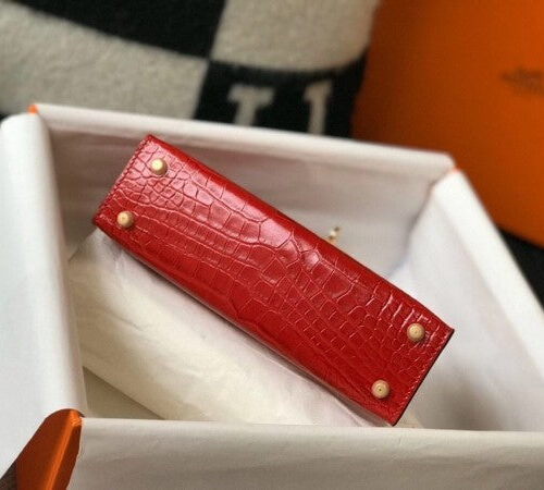 High Quality Luxury Hermes Kelly Mini Ii Bag In Red Crocodile Leather product detail