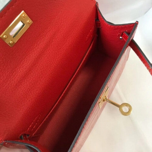 High Quality Luxury Hermes Kelly Mini Ii Bag In Red Crocodile Leather product detail