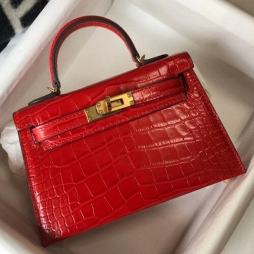 High Quality Luxury Hermes Kelly Mini Ii Bag In Red Crocodile Leather