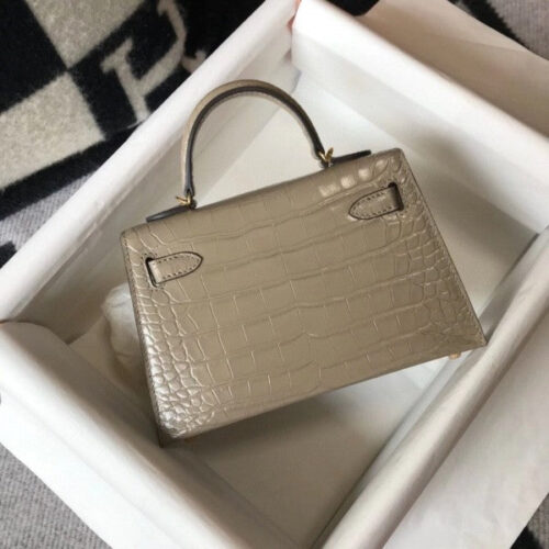High Quality Luxury Hermes Kelly Mini Ii Bag In Taupe Crocodile Leather alternate view