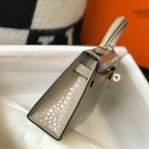 High Quality Luxury Hermes Kelly Mini Ii Bag In Taupe Crocodile Leather product detail