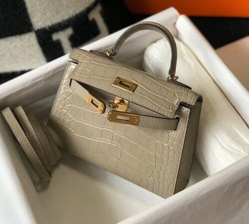 High Quality Luxury Hermes Kelly Mini Ii Bag In Taupe Crocodile Leather product detail