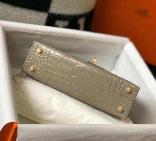 High Quality Luxury Hermes Kelly Mini Ii Bag In Taupe Crocodile Leather product detail