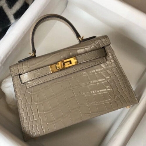 High Quality Luxury Hermes Kelly Mini Ii Bag In Taupe Crocodile Leather