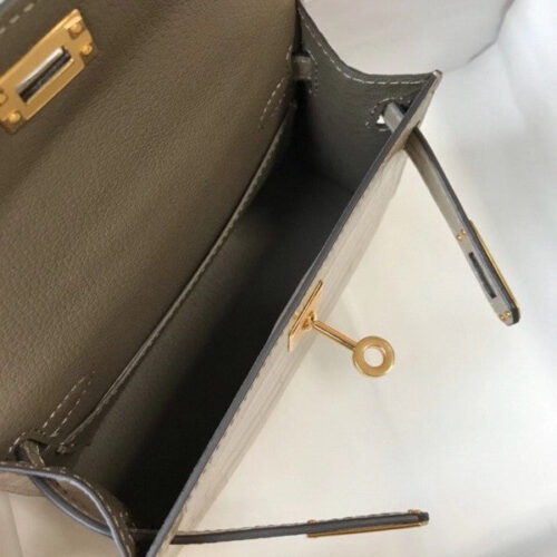 High Quality Luxury Hermes Kelly Mini Ii Bag In Taupe Crocodile Leather product detail