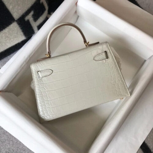 High Quality Luxury Hermes Kelly Mini Ii Bag In Beton Crocodile Leather alternate view