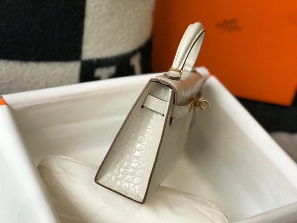 High Quality Luxury Hermes Kelly Mini Ii Bag In Beton Crocodile Leather product detail