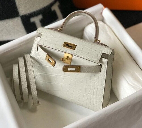 High Quality Luxury Hermes Kelly Mini Ii Bag In Beton Crocodile Leather product detail