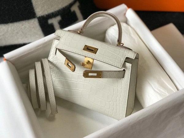 High Quality Luxury Hermes Kelly Mini Ii Bag In Beton Crocodile Leather product detail