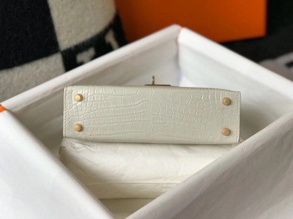 High Quality Luxury Hermes Kelly Mini Ii Bag In Beton Crocodile Leather product detail