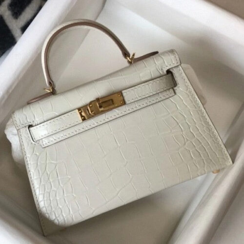 High Quality Luxury Hermes Kelly Mini Ii Bag In Beton Crocodile Leather
