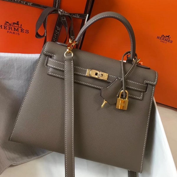 High Quality Luxury Hermes Kelly 25Cm Sellier Bag In Taupe