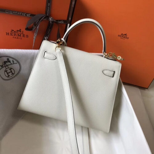 High Quality Luxury Hermes Kelly 25Cm Sellier Bag In White alternate view