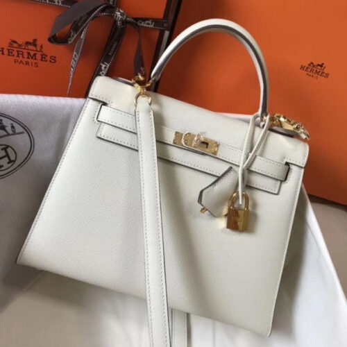 High Quality Luxury Hermes Kelly 25Cm Sellier Bag In White