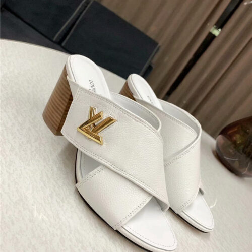 High Quality Luxury Louis Vuitton Heels Slippers White