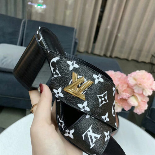 High Quality Luxury Louis Vuitton Heels Slippers Black product detail