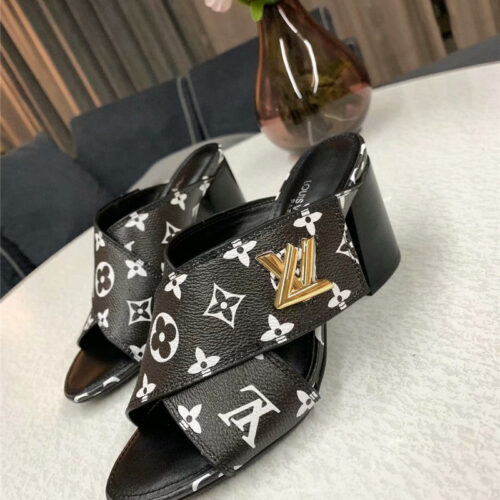 High Quality Luxury Louis Vuitton Heels Slippers Black alternate view