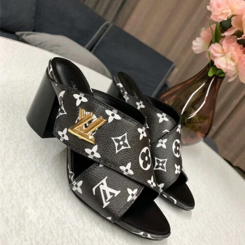 High Quality Luxury Louis Vuitton Heels Slippers Black