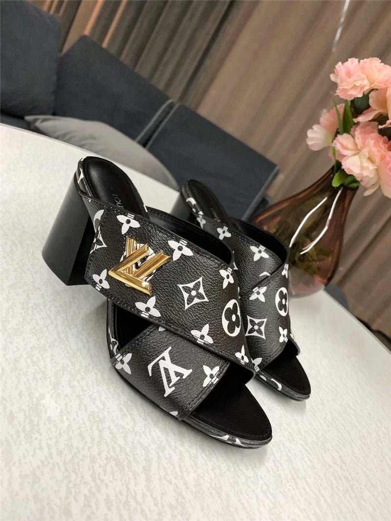 High Quality Luxury Louis Vuitton Heels Slippers Black