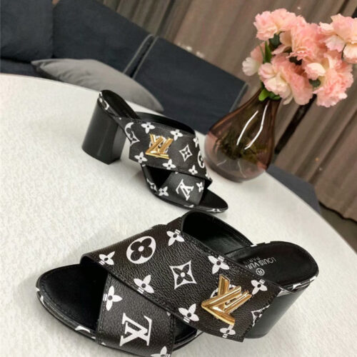 High Quality Luxury Louis Vuitton Heels Slippers Black product detail