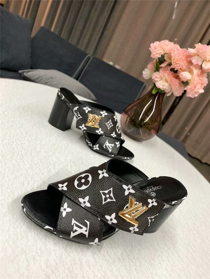 High Quality Luxury Louis Vuitton Heels Slippers Black product detail
