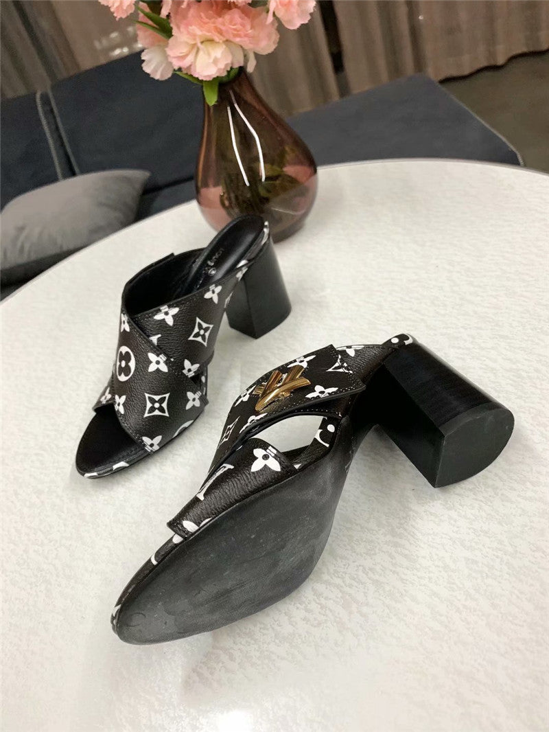 High Quality Luxury Louis Vuitton Heels Slippers Black product detail