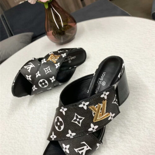High Quality Luxury Louis Vuitton Heels Slippers Black product detail