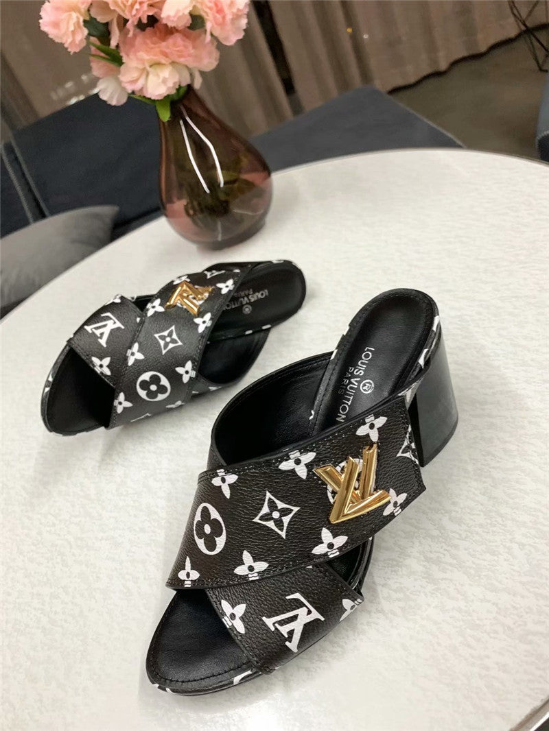 High Quality Luxury Louis Vuitton Heels Slippers Black product detail