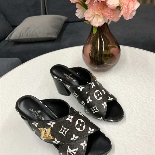 High Quality Luxury Louis Vuitton Heels Slippers Black product detail