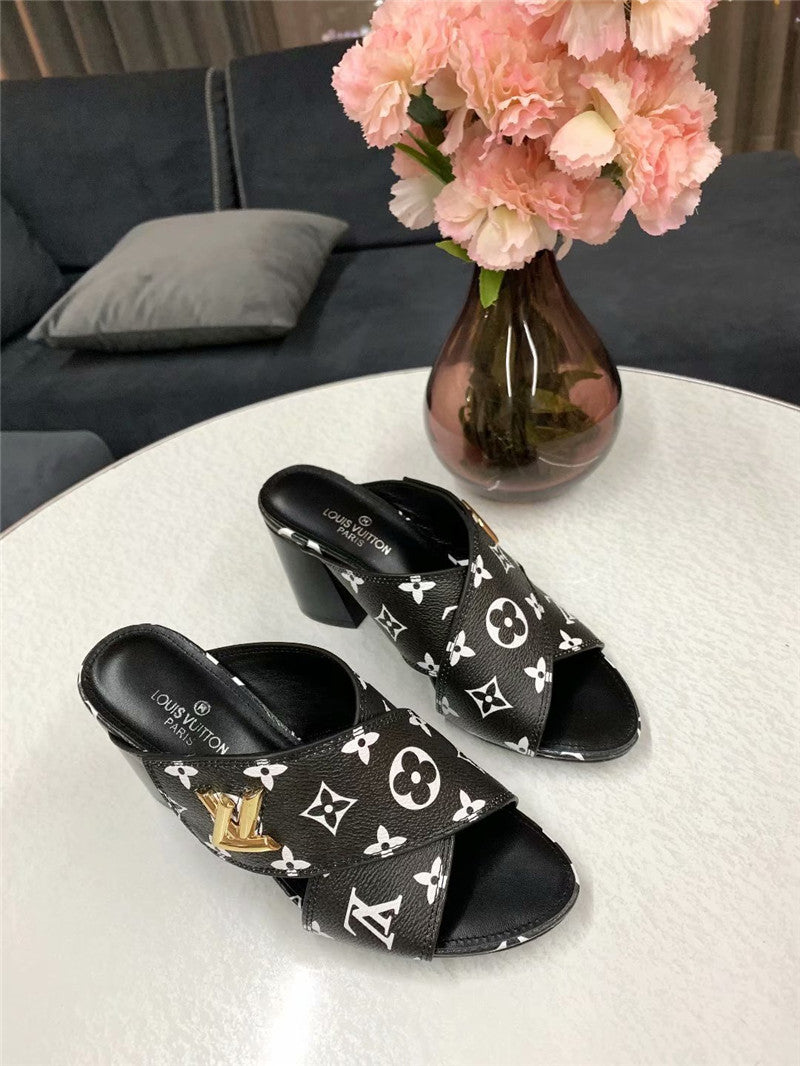 High Quality Luxury Louis Vuitton Heels Slippers Black product detail