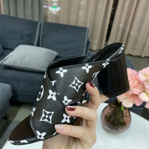 High Quality Luxury Louis Vuitton Heels Slippers Black product detail