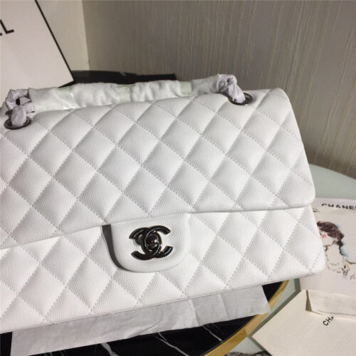 High Quality Luxury Chanel Classic Flap Bag Caviar White alternate view