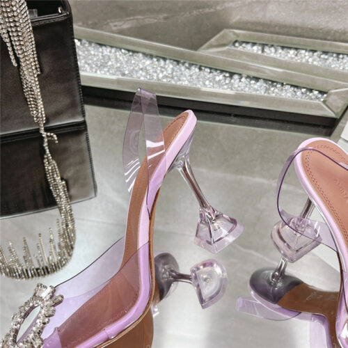 High Quality Luxury Amina Muaddi Rhinestone Buckle Heeled Slides – Style 26851 product detail
