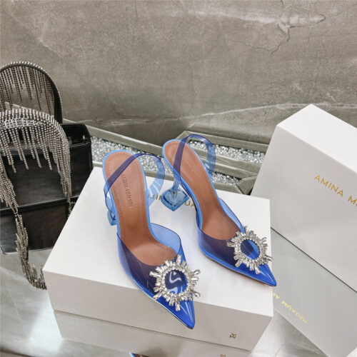 High Quality Luxury Amina Muaddi Rhinestone Buckle Heeled Slides – Style 25155 alternate view