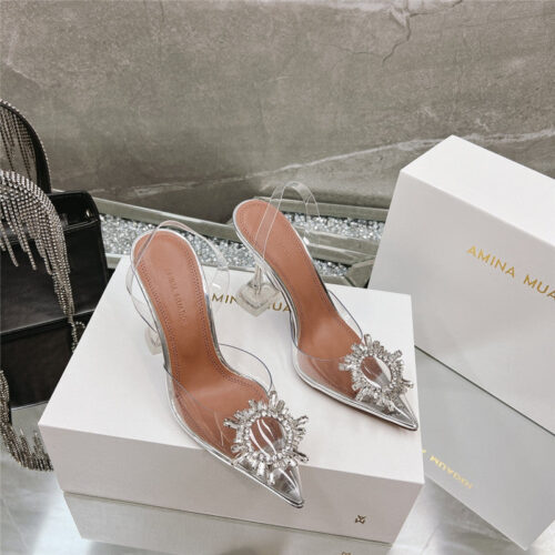High Quality Luxury Amina Muaddi Rhinestone Buckle Heeled Slides product detail