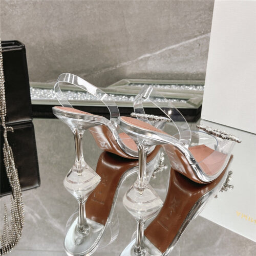 High Quality Luxury Amina Muaddi Rhinestone Buckle Heeled Slides product detail