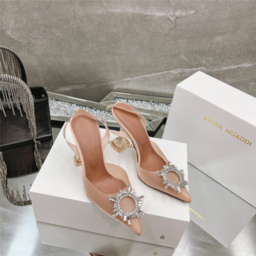 High Quality Luxury Amina Muaddi Rhinestone Buckle Heeled Slides – Style 21763 product detail