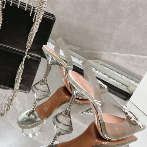 High Quality Luxury Amina Muaddi Rhinestone Buckle Heeled Slides – Style 49443 product detail