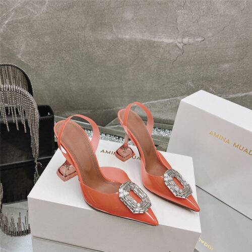 High Quality Luxury Amina Muaddi Rhinestone Buckle Heeled Sandals – Style 43811 product detail