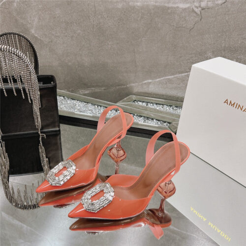 High Quality Luxury Amina Muaddi Rhinestone Buckle Heeled Sandals – Style 43811