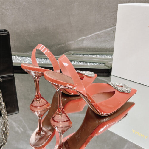 High Quality Luxury Amina Muaddi Rhinestone Buckle Heeled Sandals – Style 43811 product detail