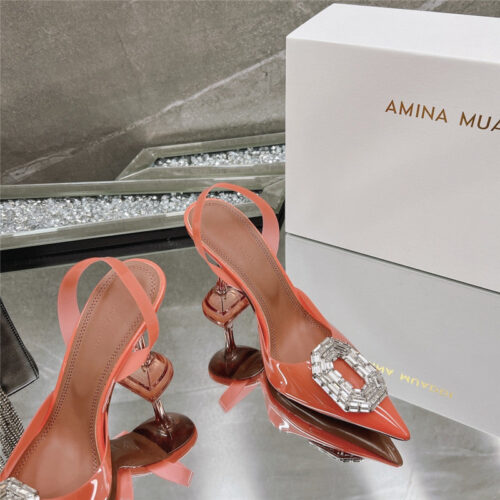 High Quality Luxury Amina Muaddi Rhinestone Buckle Heeled Sandals – Style 43811 product detail