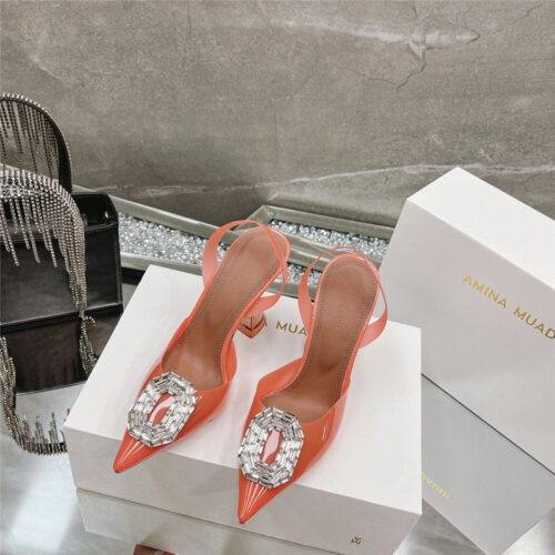 High Quality Luxury Amina Muaddi Rhinestone Buckle Heeled Sandals – Style 43811 product detail