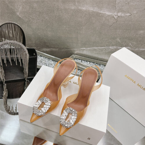 High Quality Luxury Amina Muaddi Rhinestone Buckle Heeled Sandals product detail