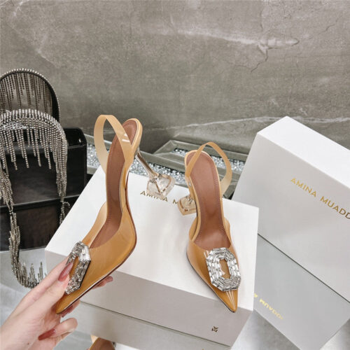 High Quality Luxury Amina Muaddi Rhinestone Buckle Heeled Sandals product detail
